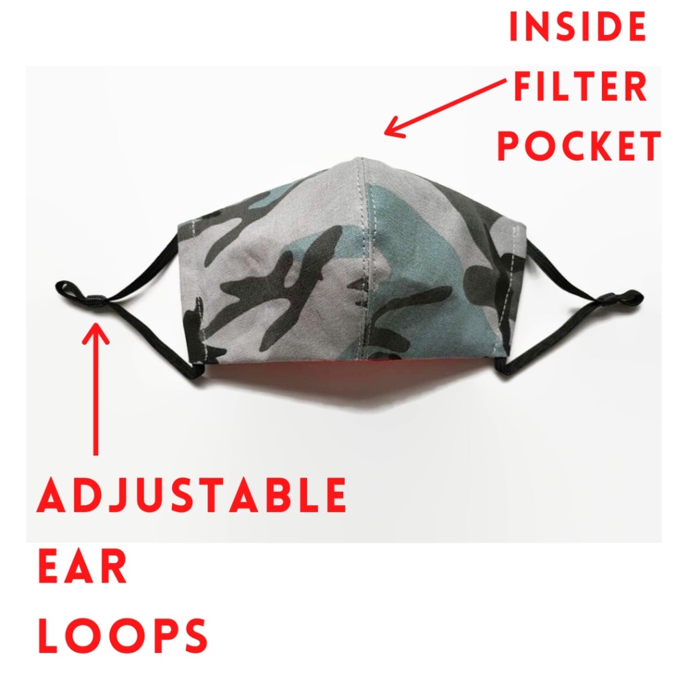 Adjustable Face Mask with Filter Pocket - Camo